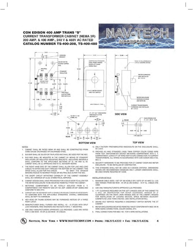 NAV-CE-TS400-208-3 & NAV-CE-TS400-480-3 drawing